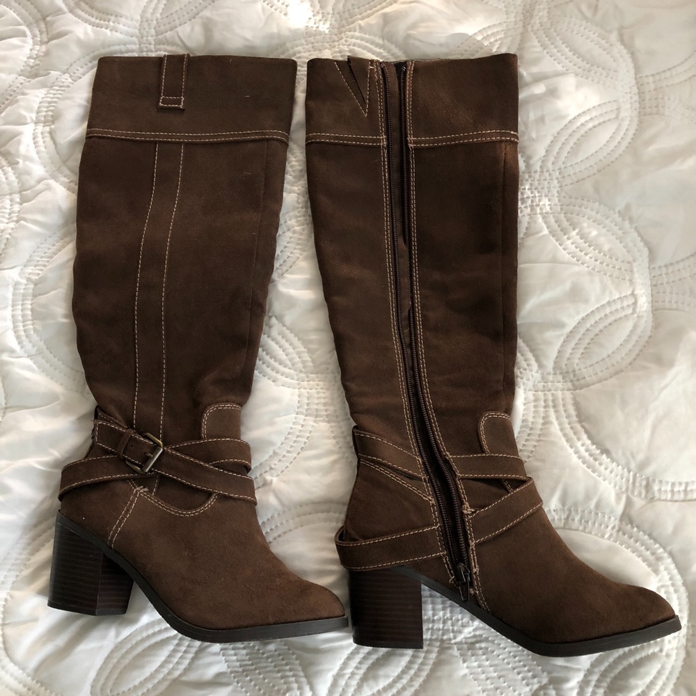 Brown, Faux Suede Boots